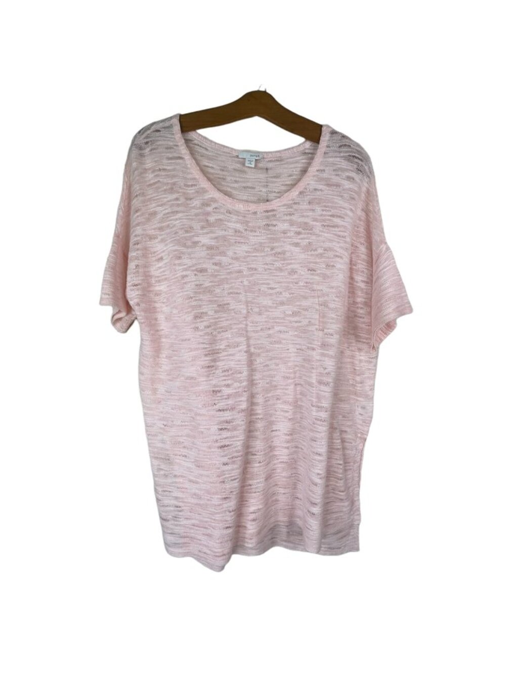 J Jill Pure Tunic Medium Open Knit Top Short Sleeve Cotton Blend Pink Scoop